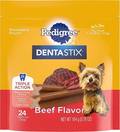 Pedigree Dentastix Small and Toy Breed Dog Treats, Beef Flavor, (7) 24ct Bags (168 Treats Total)
