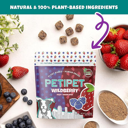 Wildberry Plant-Based Fruit Dog Treats - Strawberry, Apple, Blueberry Soft & Chewy - Vegetarian, Vegan Dog Treats with Organic Ingredients - Low-Protein, Hypoallergenic, Gluten-Free