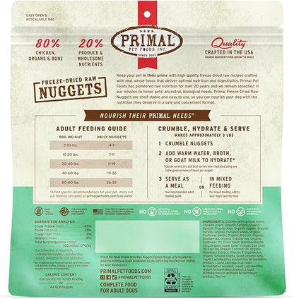 Primal Freeze Dried Dog Food Nuggets, Chicken; Complete & Balanced Meal; Also Use as Topper or Treat; Premium, Healthy, Grain Free, High Protein Raw Dog Food, 14 oz (Pack of 2)