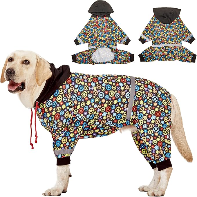 LovinPet Large Big Dog Onesies, Wound Care/Post Surgery Dog Shirt, Stop Shedding for Dogs, Pet Anxiety Relief Pajamas, PJ's for Dogs, Reflective Stripe, Gears and Black Print, Pet PJ's, 3XL