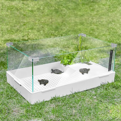 BETAZOOER Turtle Tank with Adjustable Water Pump Filter, Full View Visually Tortoise Aquarium Habitat, Glass Material Easy Changing Water&Clean for Small Amphibious Creatures Reptiles (23"×13.5"×10")