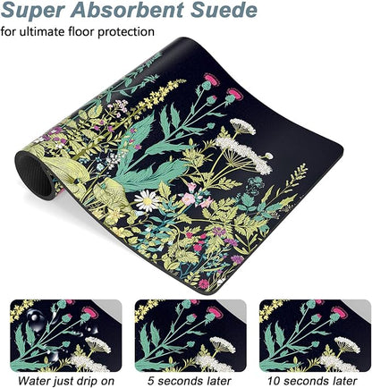 Rnivvi Dog Food Mat, 16" x 24" Flower Absorbent Dog Cat Bowl Mat for Food and Water, Cute Anti-Slip Rubber Pet Feeding Rug Protect Floors, Puppy Placemat for Feeding & Watering Supplies,Black Floral