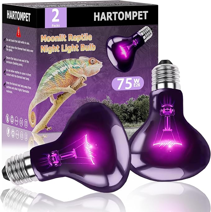 75W Reptile Night Light Bulb - Moonlight Night Heat Lamp - Simulates Natural Moonlight, Purple Basking Spot Light for Bearded Dragons, Lizards & Amphibians - Optimal for Reptile Habitats