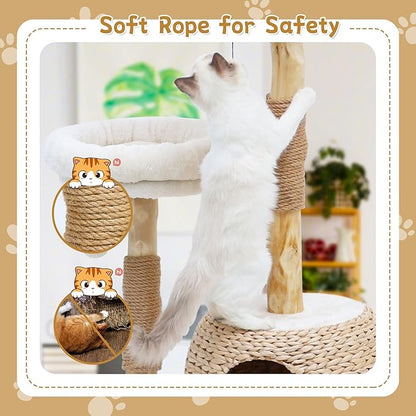 Wooden Cat Tree, Modern Cat Tree Tower with Jumping Platforms, Baskets, Cat Condo, 40" Cat Scratching Posts for Indoor Cats Kitten