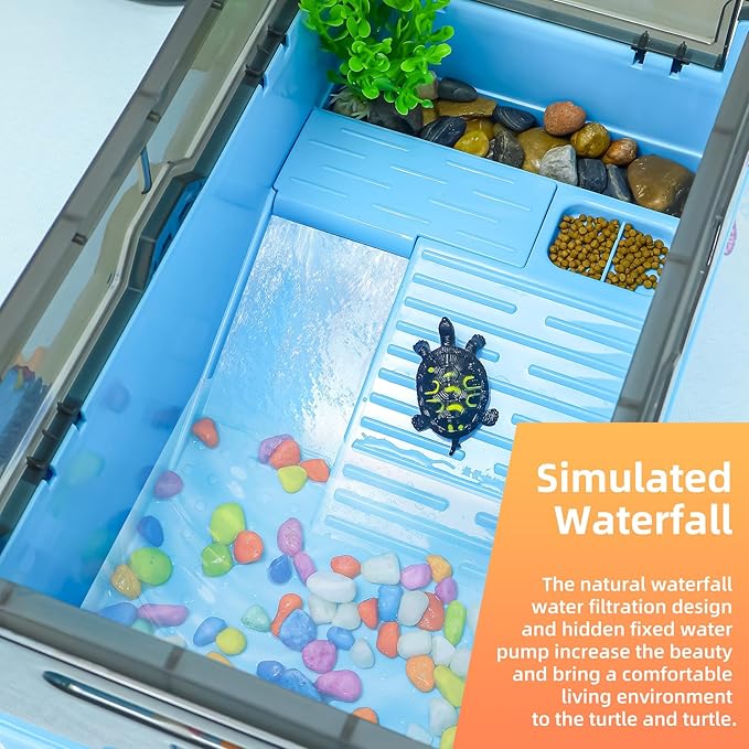 Turtle Habitat Tank Kit– Fresh Filtration, Waterplay Fun, Diverse Living, Heat Lamp, Water Pump and Convenient Water Changes in Tanks Habitat Kits Turtle cage (Blue, Medium)