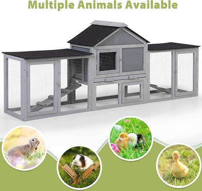COZIWOW 2 Story 83”Wood Assembled Rabbit Hutch Indoor&Outdoor Bunny Cage with Double Runs and Weatherproof Roof, Guinea Pig Pet House for Small Animals（Gray）