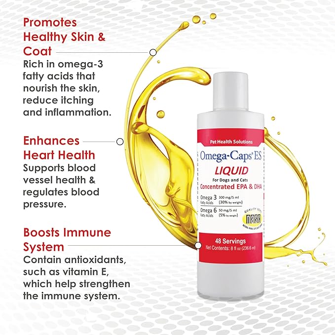 Liquid for Dogs and Cats High Potency Omega-3 and Omega-6 Fatty Acids Concentrated EPA and DHA Fish Oil Supplement Vet Formulated Made in USA Skin Coat Joint and Heart Health 8 fl oz 48 Servings