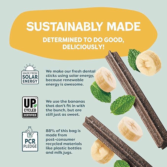 Shameless Pets Dental Treats for Dogs, Banana Bone-Anza (32 Sticks) - Supports Hip & Joint for Teeth Cleaning & Fresh Breath - Dog Bones Dental Chews Free from Grain, Corn & Soy