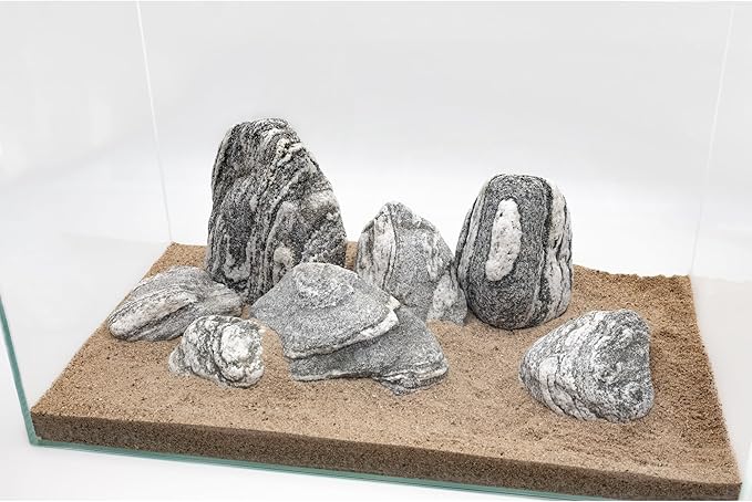 Natural Fish Tank Stones Aquarium Rocks 10lb Silver Seiryu Rock for Aquascaping, Terrariums, Bonsai, Garden Landscaping & Reptile Habitats(2-7inch 5-6Pcs)