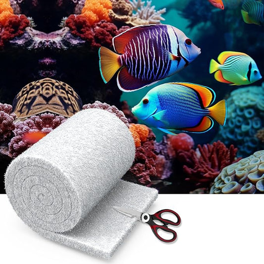 Aquarium Filter Media Floss, 12” x 144" Cut to Fit Fish Tank Filters for Crystal Clear Water Roll Material Pond Pad for Freshwater, Saltwater, Turtle Tanks, Reef & Koi Ponds