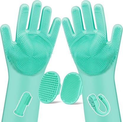 6PCS Pet Grooming Kit for Dogs,Cats and Horses | Dog Washing Gloves | Dog Bath Brush | Dog Bath Gloves | Dog Shampoo Brush | Pet Grooming Gloves | Dog Bath Supplies (Green)