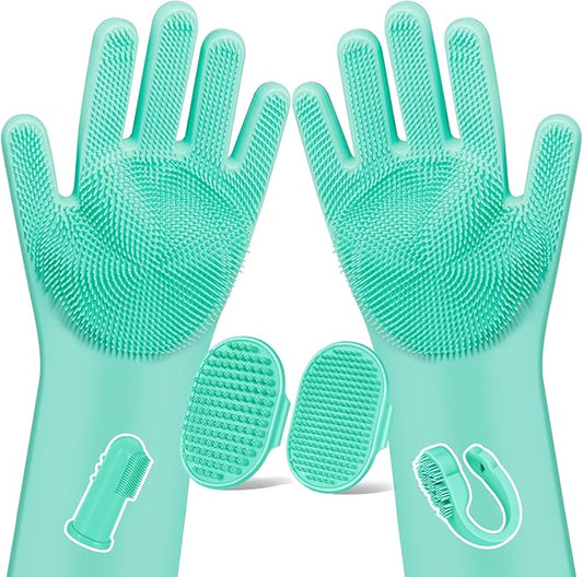 6PCS Pet Grooming Kit for Dogs,Cats and Horses | Dog Washing Gloves | Dog Bath Brush | Dog Bath Gloves | Dog Shampoo Brush | Pet Grooming Gloves | Dog Bath Supplies (Green)