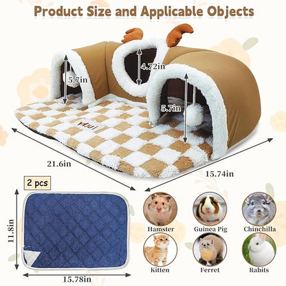PINVNBY 3 Pcs Guinea Pig Hideout and Tunnel Bed, Removable Soft Bunny Tunnel Tube with Guinea Pig Liner Small Animal Tunnel Toy for Ferrets Hamster Hedgehog Kitty Chinchilla