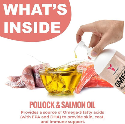 SavvyBeast Pollock and Salmon Oil for Dogs & Cats – Omega-3 Fish Oil Supplement for Pets – Supports Skin & Coat, Joints, Itch Relief, Immune Boost & Heart Health – Wild-Caught & All-Natural – 32 oz