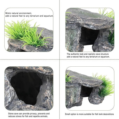 Premium Small Fish Tank Decorations, Reptile Tank Accessories, Turtle Tank Accessories, Natural Reptile Hide for Bearded Dragon, Professional Turtle Basking Platform (Small)