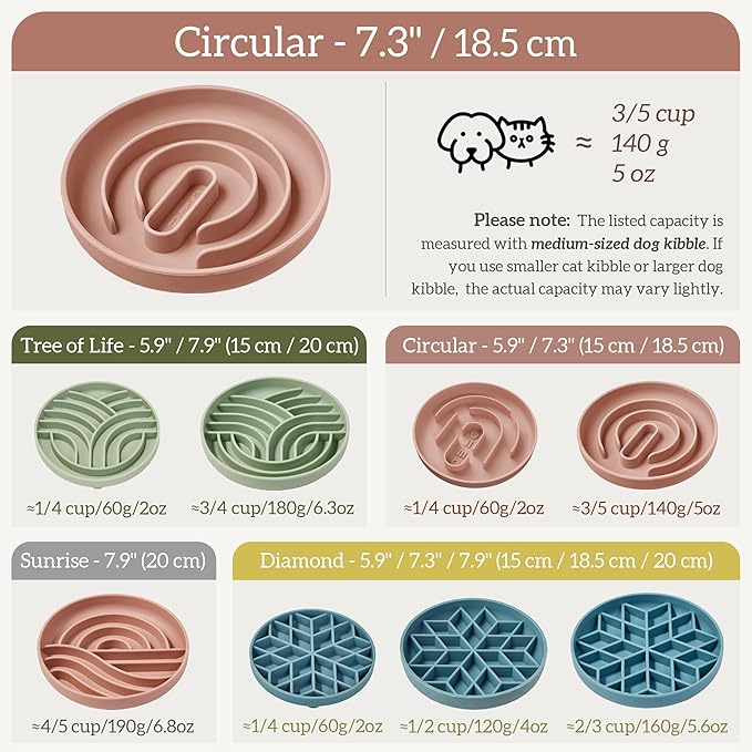 OHMO Slow Feeder Dog & Cat Bowl, Non-Slip with Suction Cup, Food-Grade Silicone, Anti-Choking & Anti-Bloat (Camo Green, M-Infinite, 7.3")