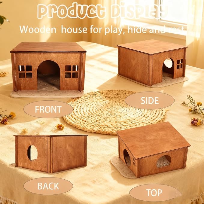 Guinea Pig Houses and Hideouts, Hamster House Hideout, Wooden Small Animal House with Windows, Large Guinea Pig Hideout Castle for Hamsters Small Bunny Chinchillas Playing Hiding