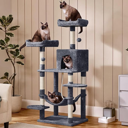Yaheetech 59in Cat Tree Large Cat Tower with Scratching Posts, Pet Play House Climber Activity Center with Condo and Anti-Dump Device for Kittens/Cats, Dark Gray