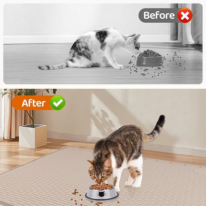 Cat Food Mat, 34" x 22" Large Silicone Pet Feeding Mat for Food and Water Bowls Non-Slip, Easy to Clean (Beige)