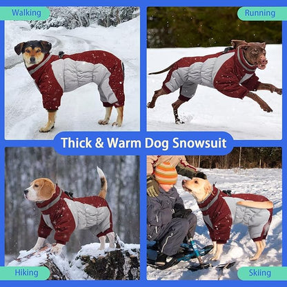 MIGOHI Full Body Dog Coat - Warm Reflective Winter Coat with Harness, Turtleneck Fleece Jacket for Small to Large Dogs - Four-Legged Snowsuit with Zipper