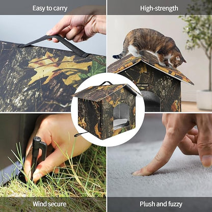 Rest-Eazzzy Outdoor Cat House, Feral Cat House Insulated with Mat and Clip, Weatherproof and Insulated, Cat Beds for Cats Kittens Puppies, Never Blow Away (Leaf, S 13" X 13" X 14")