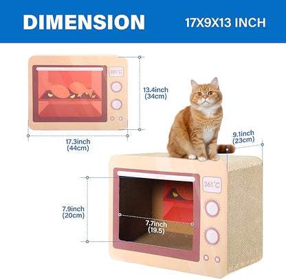 Oven Cat Scratcher Board - Durable Lounge Bed for Cats - Indoor Scratch Pad & Play House - Corrugated Toy for Cat Birthday - 17.3L*13.4W*9.1H