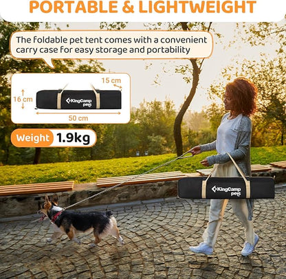 KingCamp Dog Tent, Large Portable Outdoor Indoor Dog House with 600D Oxford Fabric & Dual Layer for Medium Large Dogs, Black, 39.4" x 39.4" x 35.4"