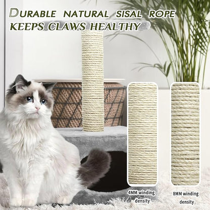 Natural Sisal Rope 8mm 98-Feet for Cat Scratching Post Tree Tower Replacement Repair and Replace, DIY Hemp Twine Rope for Cat Scratching Furniture Window Perch and Crafts Gardening Home Decorating
