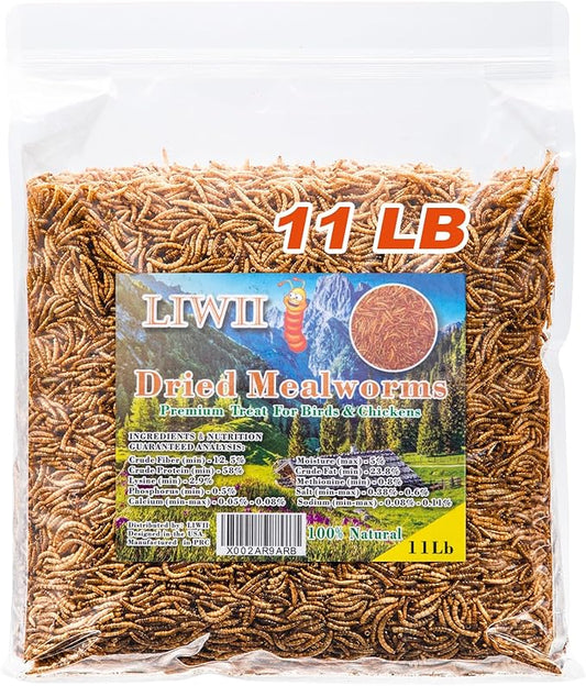Dried Mealworms -11 LBS- 100% Natural Non GMO High Protein Mealworms - Bulk Mealworms for Wild Birds, Chicken Treats, Hamster Food, Gecko Food, Turtle Food, Lizard Food