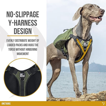 OneTigris Y-Shaped Dog Backpack with Handle, Pockets & No Pull D-Rings, Lightweight Hiking Gear for Dogs Hunting Camping Travel (Medium, Green)