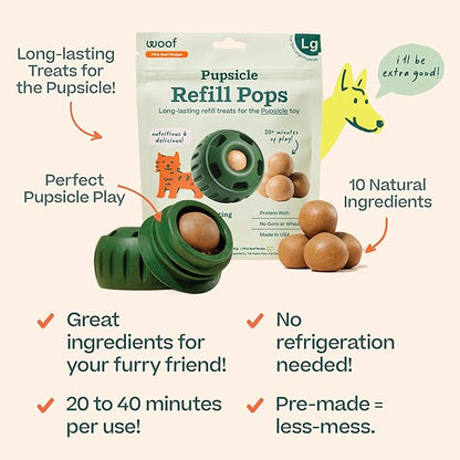 WOOF Pupsicle Refill Pops - Low-Mess Dog Snacks - with Peanut Butter and Beef - Dog Treats - Long Lasting - Large Pops - 7 Count - 2 Pack