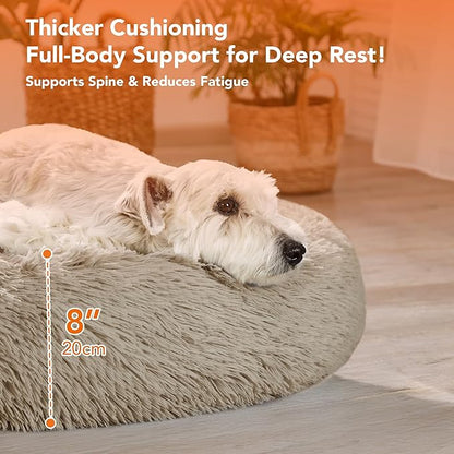 Deconovo Calming Donut Dog Bed, Washable Plush Round Pet Bed for Small Dogs & Cats with Raised Rim, Non-Slip Base and Soft Faux Fur—Lightweight, Easy-Care Design Camel 30" L x 30" W x 8" Th