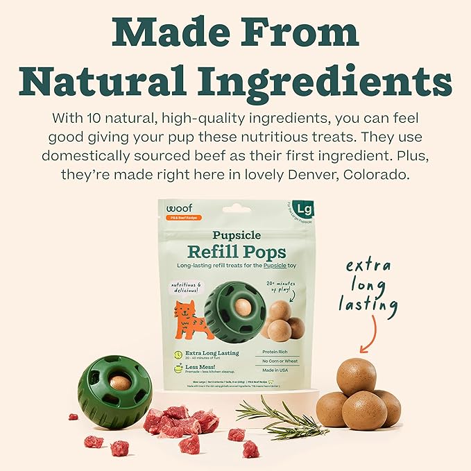 WOOF Pupsicle Refill Pops - Low-Mess Dog Snacks - with Peanut Butter and Beef - Dog Treats - Long Lasting - Large Pops - 7 Count - 2 Pack