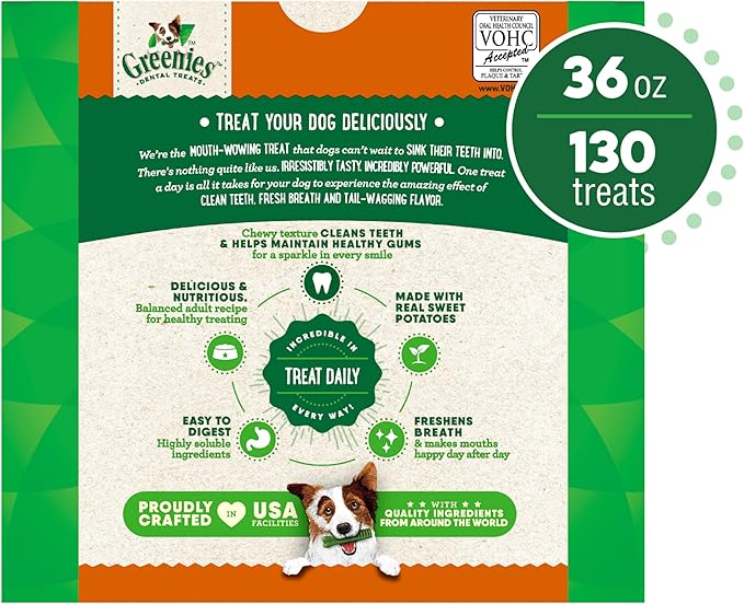 Greenies Teenie Dental Dog Treats, Sweet Potato Flavor, 36 oz. Pack (130 Treats)