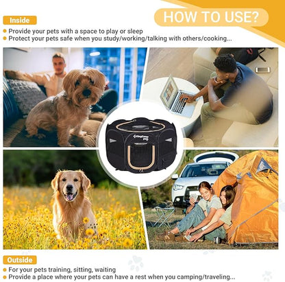 KingCamp Dog Playpen, Portable Foldable Cat Kitten Puppy Tent Crates 29"/36"/50" Pop Up Pet Playpen with Zippered Bottom & Cover for Indoor Outdoor Use (X-Large, Black)