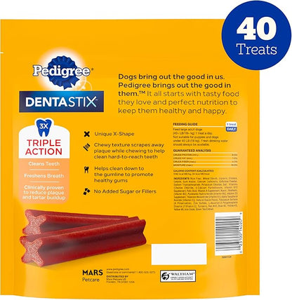 Pedigree Dentastix Large Breed Dog Treats, Bacon Flavor, 2.08 lb. Bag (40 Treats)
