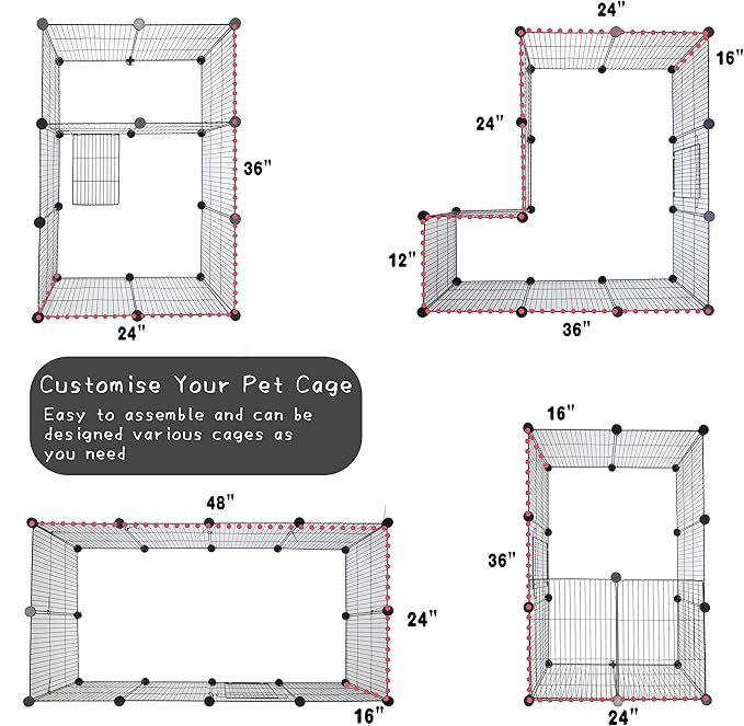 CHEGRON Guinea Pig Cages 8 Sq Ft Expandable C&C Cage Habitats for 2 Small Animal Pet Playpen Metal Grids Indoor Rabbit Fence Hedgehog Cage with PVC Bottom, 48 x 24 x 15.7 inch, 12 Panels