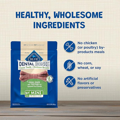 Blue Buffalo Dental Bones Mini Natural Dental Chew Dog Treats Bag Value Pack