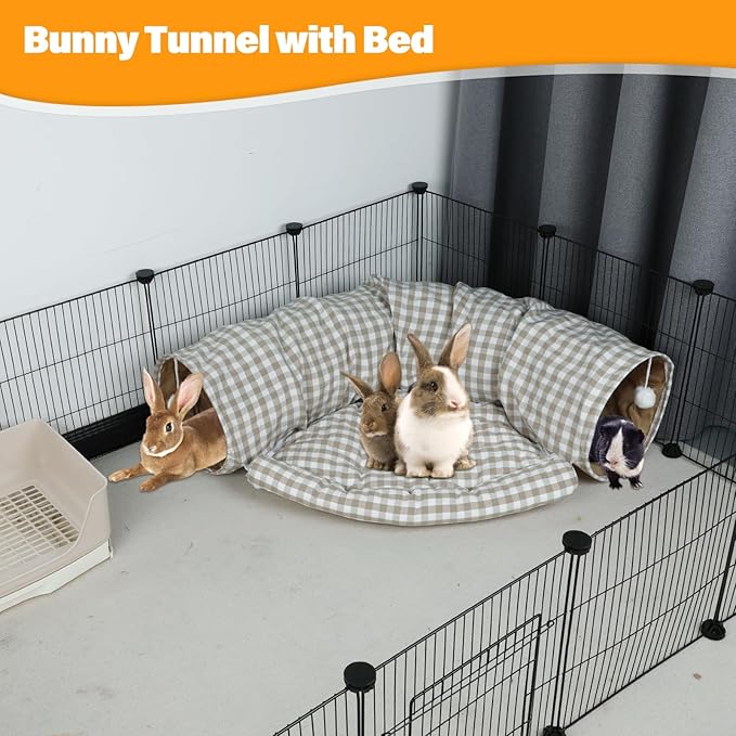 BWOGUE Bunny Tunnel Bed, 2-in-1 Collapsible Tunnel Tubes Toys with Removable Mat Hideout for Cats Kittens Rabbits Guinea Pigs Kitty
