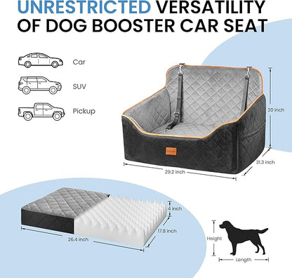 Dog Car Seat for Medium Dogs - Pet Car Seat with 2 Safety Straps & Waterproof Padding, Portable Pet Carrier for Cars, Trucks & SUVs, Comfortable Booster Bed for Pets Up to 55lbs (Black/Grey)