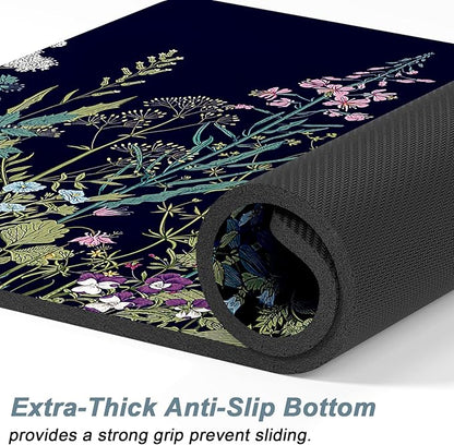 Rnivvi Dog Food Mat, 16" x 24" Flower Absorbent Dog Cat Bowl Mat for Food and Water, Cute Anti-Slip Rubber Pet Feeding Rug Protect Floors, Puppy Placemat for Feeding & Watering Supplies,Black Floral