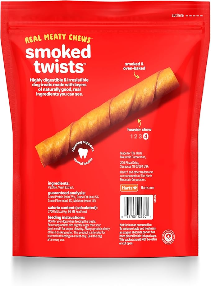Hartz Oinkies Smoked Twists with Naturally Smoked Pork Rawhide-Free Dog Treats, Highly Digestible Long Lasting Dog Chews, 40 Count