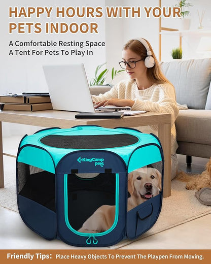 KingCamp Dog Playpen, Portable Foldable Cat Kitten Puppy Tent Crates 29"/36"/50" Pop Up Pet Playpen with Zippered Bottom & Cover for Indoor Outdoor Use (Medium, Green)