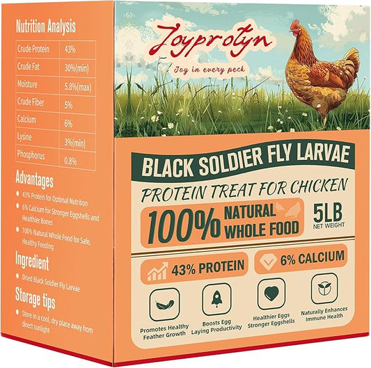 5LB Non-GMO Dried Black Soldier Fly Larvae for Chicken – 85X More Calcium Grubs Than Mealworms for Strong Eggshells & Healthy Growth - High Protein for Chickens, Birds, Ducks, Geese & Pets