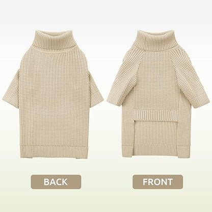 Queenmore Dog Sweaters for Small Dogs Male, Turtleneck Fall Pet Sweaters, Waffle KnitSweater for Doggie, Cat Sweater Puppy Coat, Apricot XS