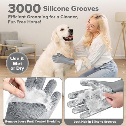 6PCS Pet Grooming Kit for Dogs,Cats and Horses | Dog Washing Gloves | Dog Bath Brush | Dog Bath Gloves | Dog Shampoo Brush | Pet Grooming Gloves | Dog Bath Supplies (Grey)