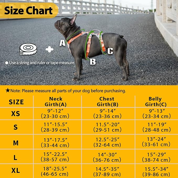 Escape Proof Dog Harness, No Pull Reflective Harness with Lift Handle, Adjustable Pet Vest with Front and Back Leash Clips for Small Medium Large Dogs Walking Hiking Training (Orange,L)