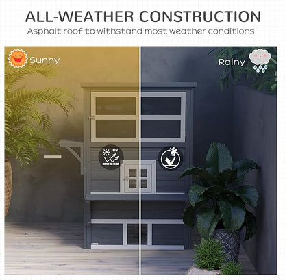 PawHut 3-Story Cat House Feral Cat Shelter, Outdoor Kitten Condo with Raised Floor, Asphalt Roof, Escape Doors, Jumping Platforms, Dark Gray