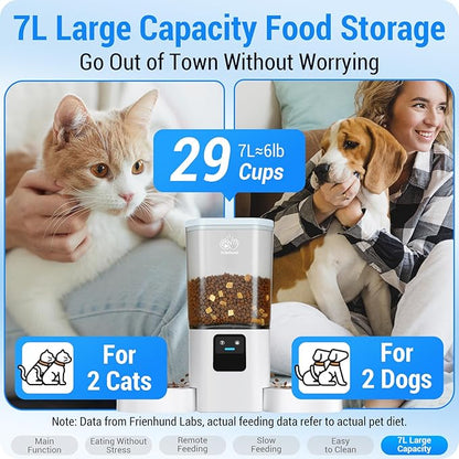 Automatic Cat Feeder 2 Cats with Slow Feed: Dual Automatic Dog Feeder with 5G WiFi, Cat Food Dispenser with APP Control for Multiple Pets, Detachable for Easy Clean,Large Food Storage-29 Cup