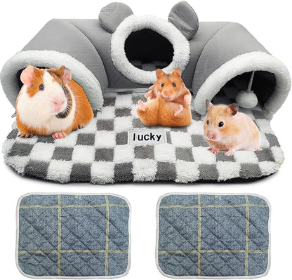 PINVNBY 3 Pcs Guinea Pig Hideout and Tunnel Bed, Removable Soft Bunny Tunnel Tube with Guinea Pig Liner Small Animal Tunnel Toy for Ferrets Hamster Hedgehog Kitty Chinchilla（Gray）